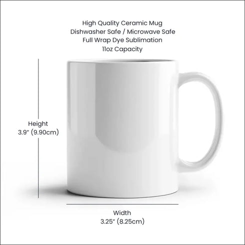White ceramic Funny Mom Mug with dimensions for Mother’s Day gift